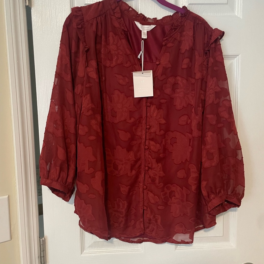 NWT Lauren Conrad red floral button down blouse